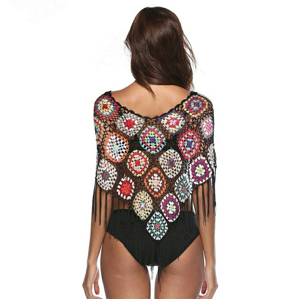 Granny Square Poncho Black - Picture 5 of 7
